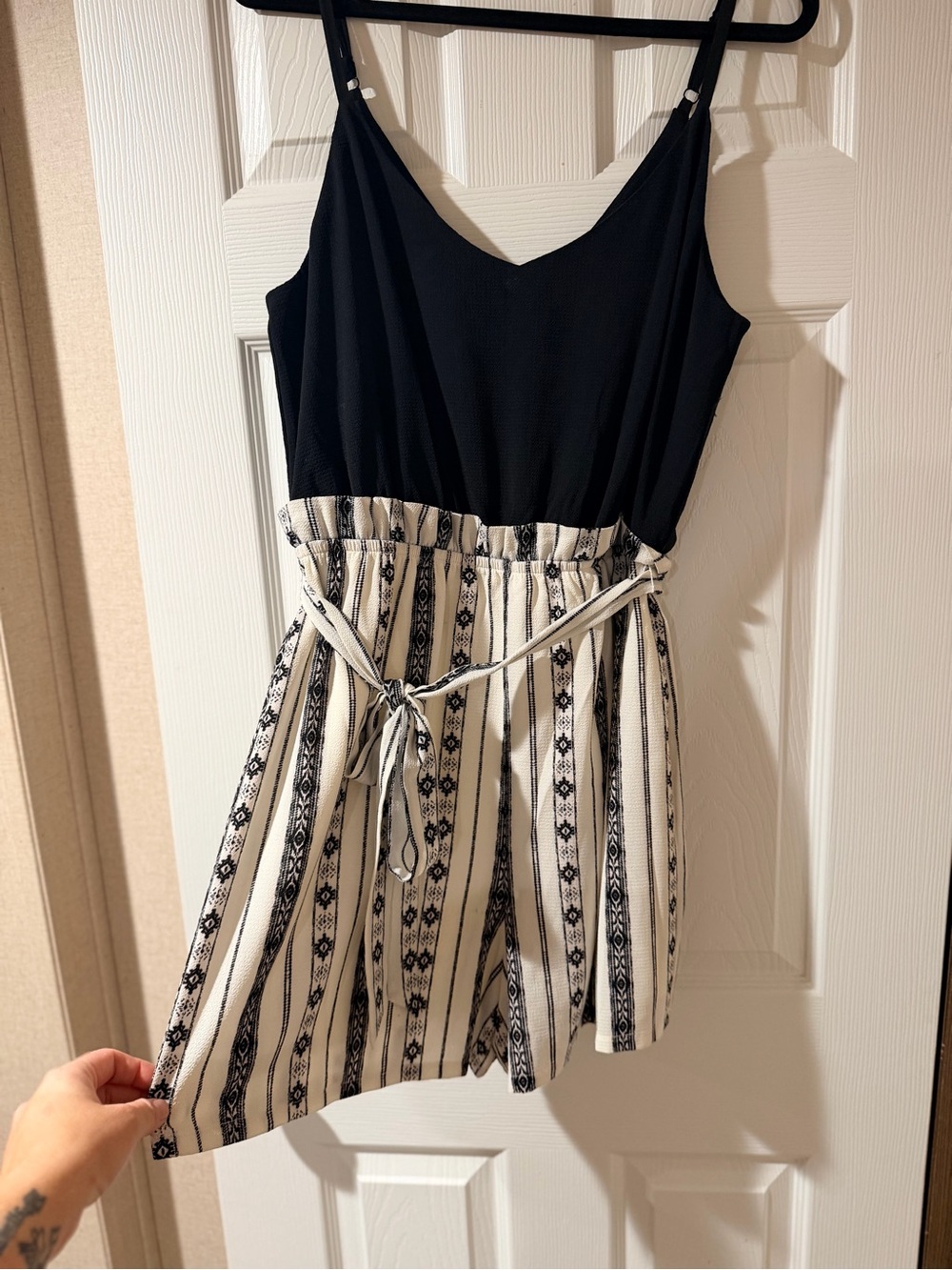 Lily Rose Black & Cream Striped Sleeveless Romper